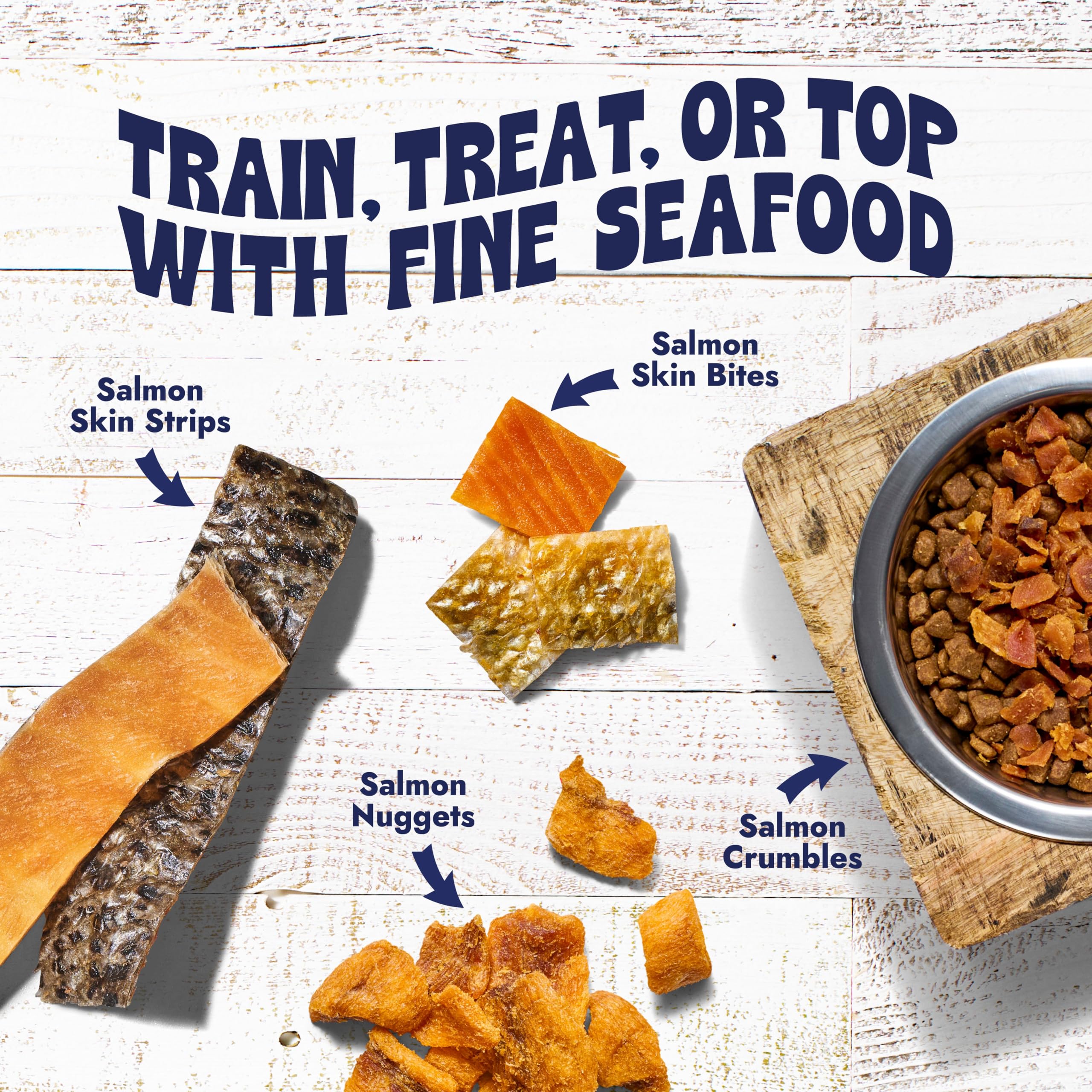 Finfare Sashimi-Grade Salmon highlights ultra-fresh protein for premium training rewards.
