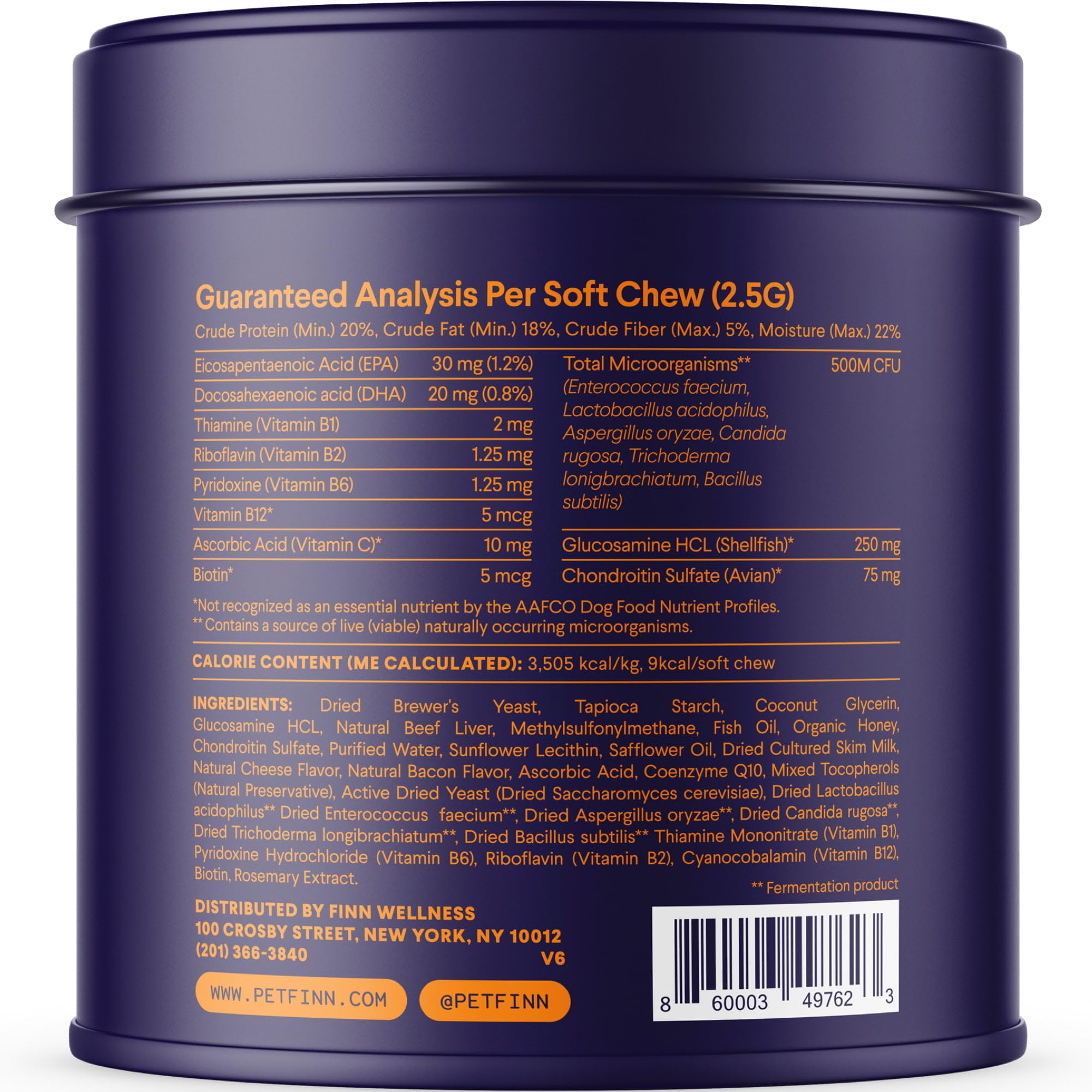 Finn All-in-1 Multivitamin for Dogs flavor closeup highlights cheese, bacon, beef liver ingredients