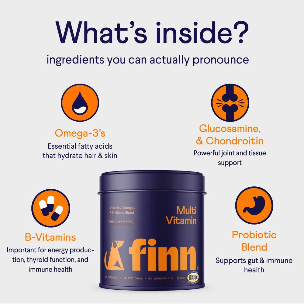 Finn All-in-1 Multivitamin for Dogs probiotics live cultures image communicates digestive support
