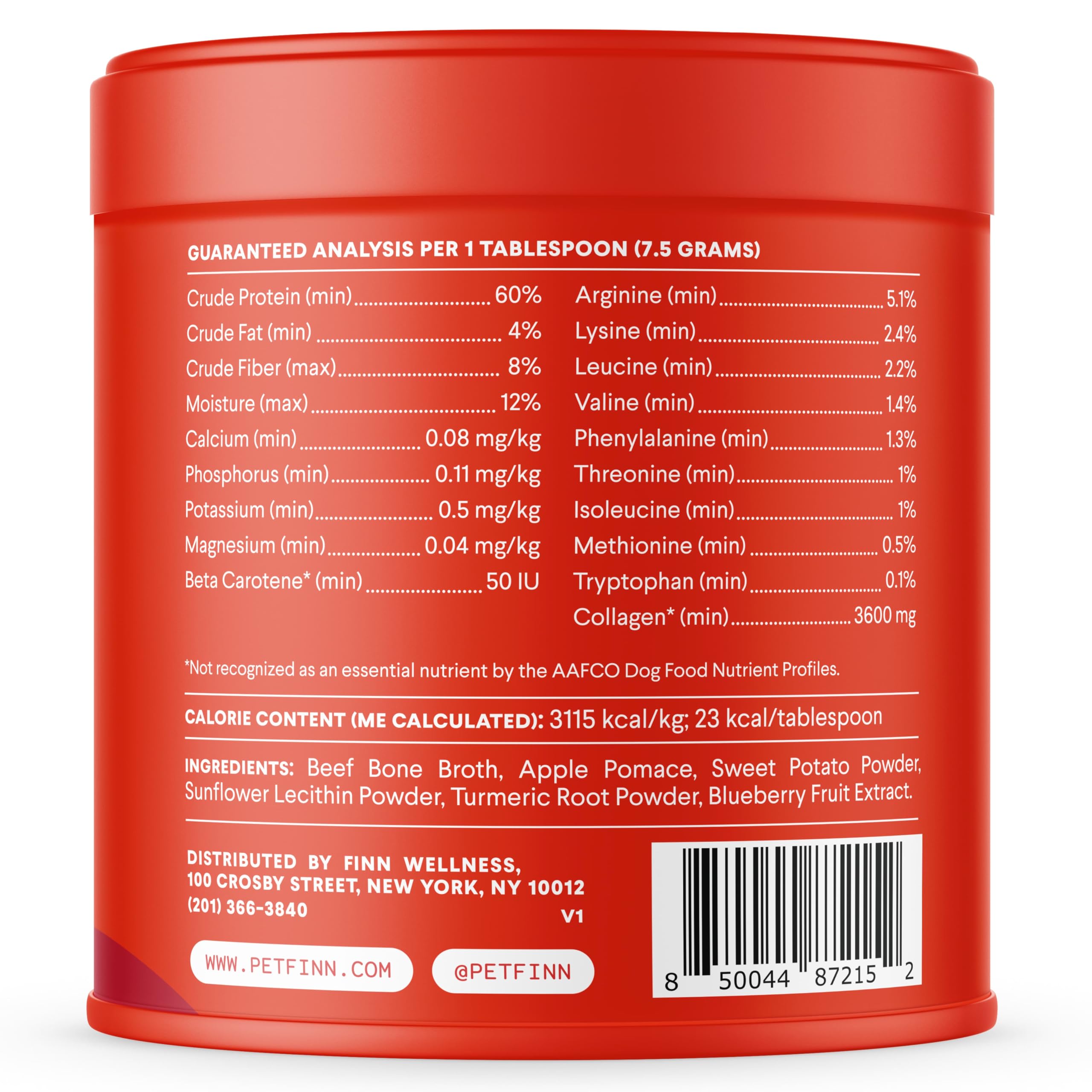 Finn Bone Broth Plus USA-made cgmp facility seal visible for quality manufacturing.
