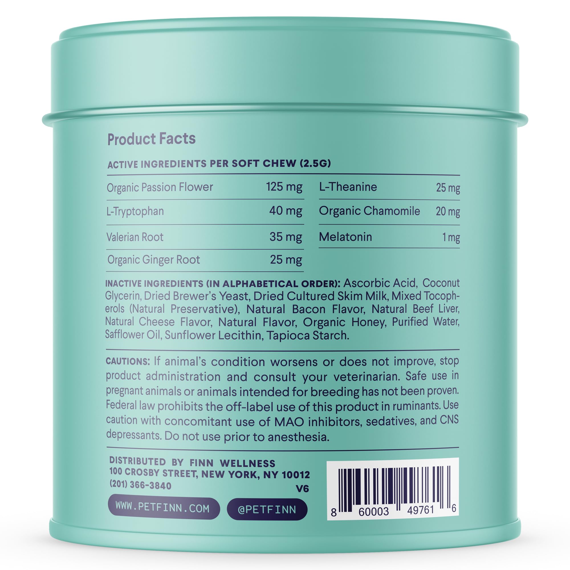 Finn Calming Aid melatonin chamomile blend emphasizing relaxation support for pets