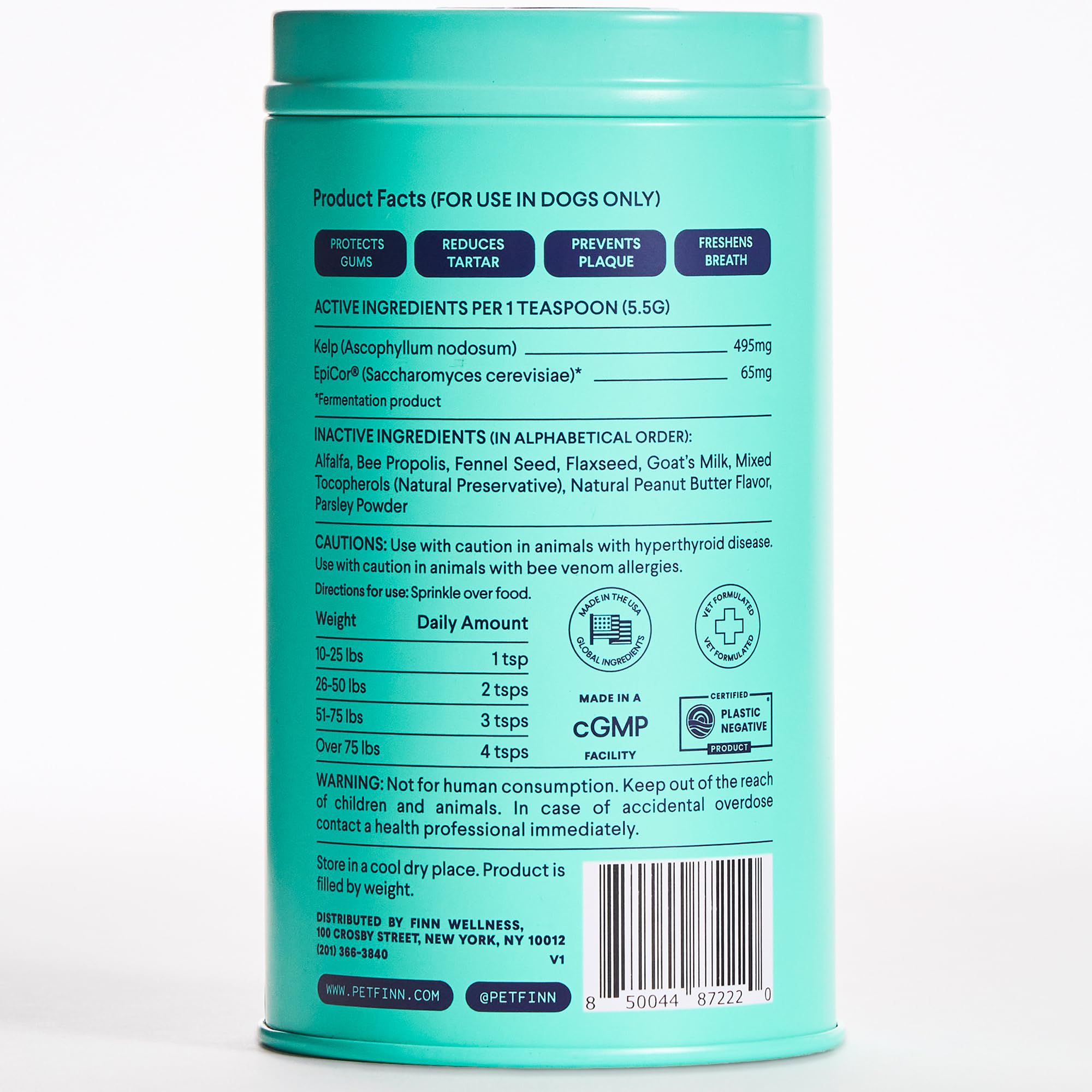 Finn Dental Powder close-up on dog mouth area showing gum friendly care