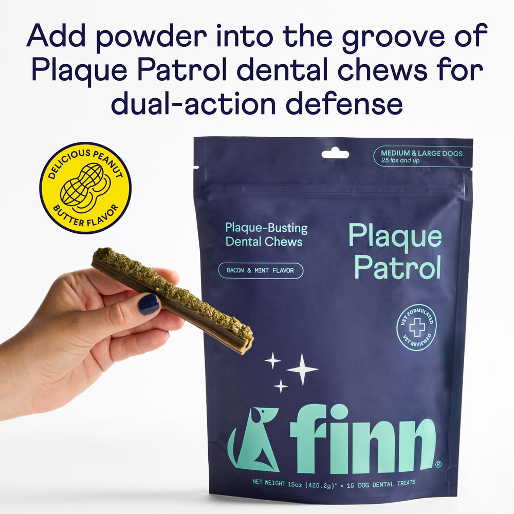 Finn Dental Powder bottle front view highlighting easy integration into routine