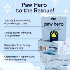 Finn Paw Hero balm application on paw demonstrates smooth winter-ready coverage.