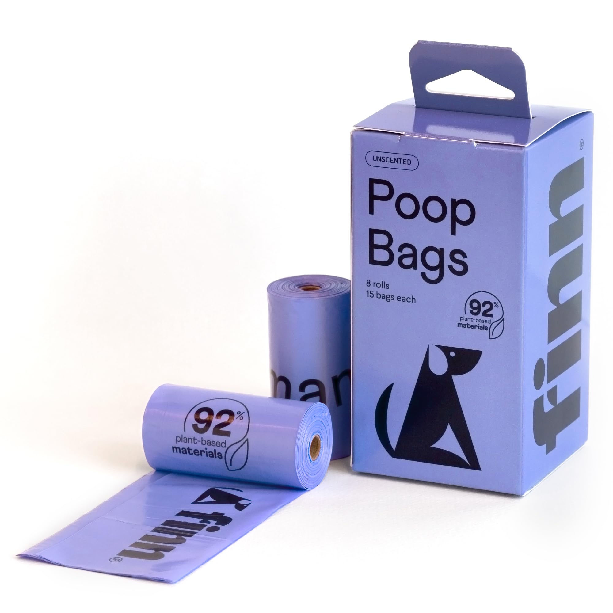 Finn poop bags showing plant based materials for eco friendly daily walks