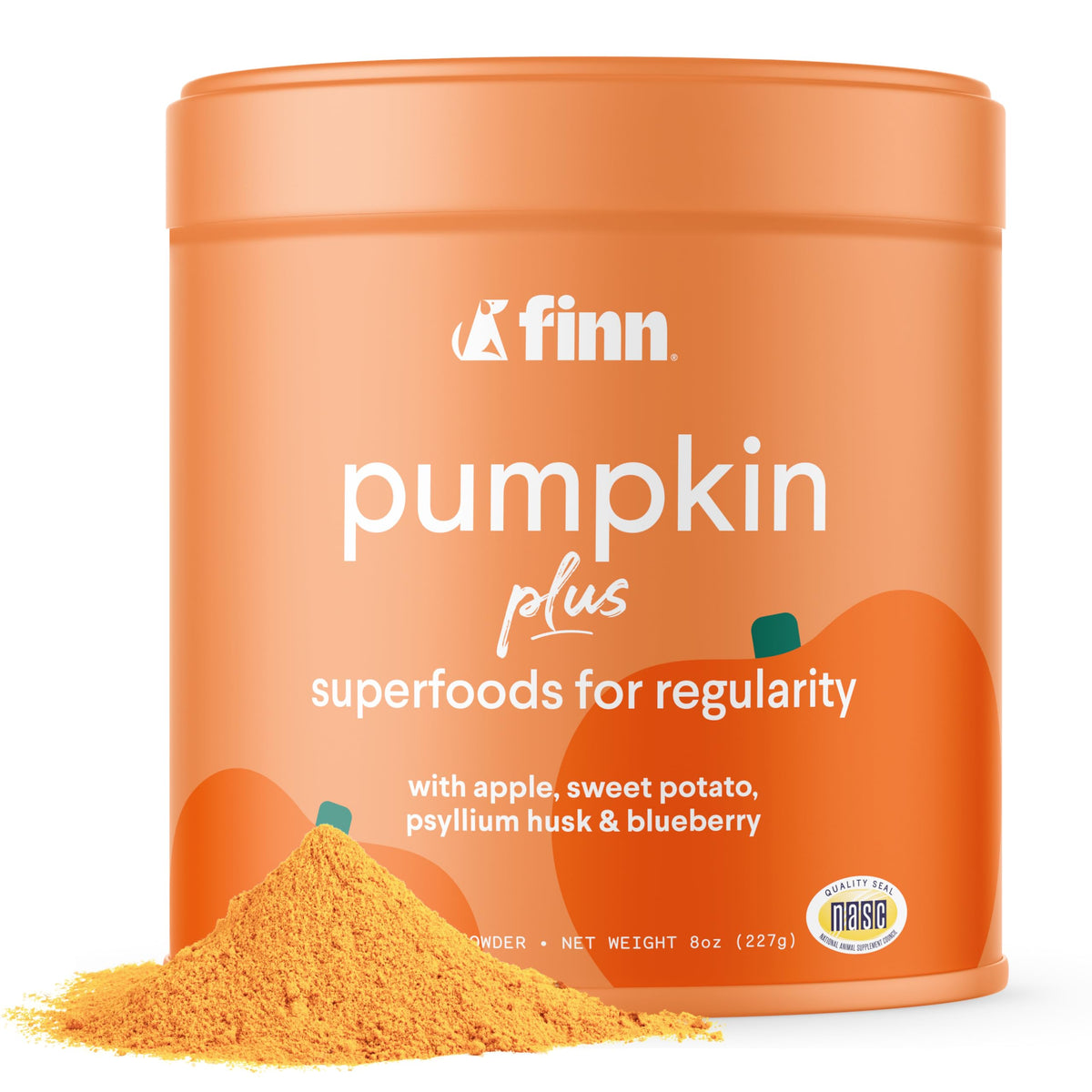 Finn Pumpkin Plus toppler pour demonstrates a convenient daily sprinkle for dogs' digestion.