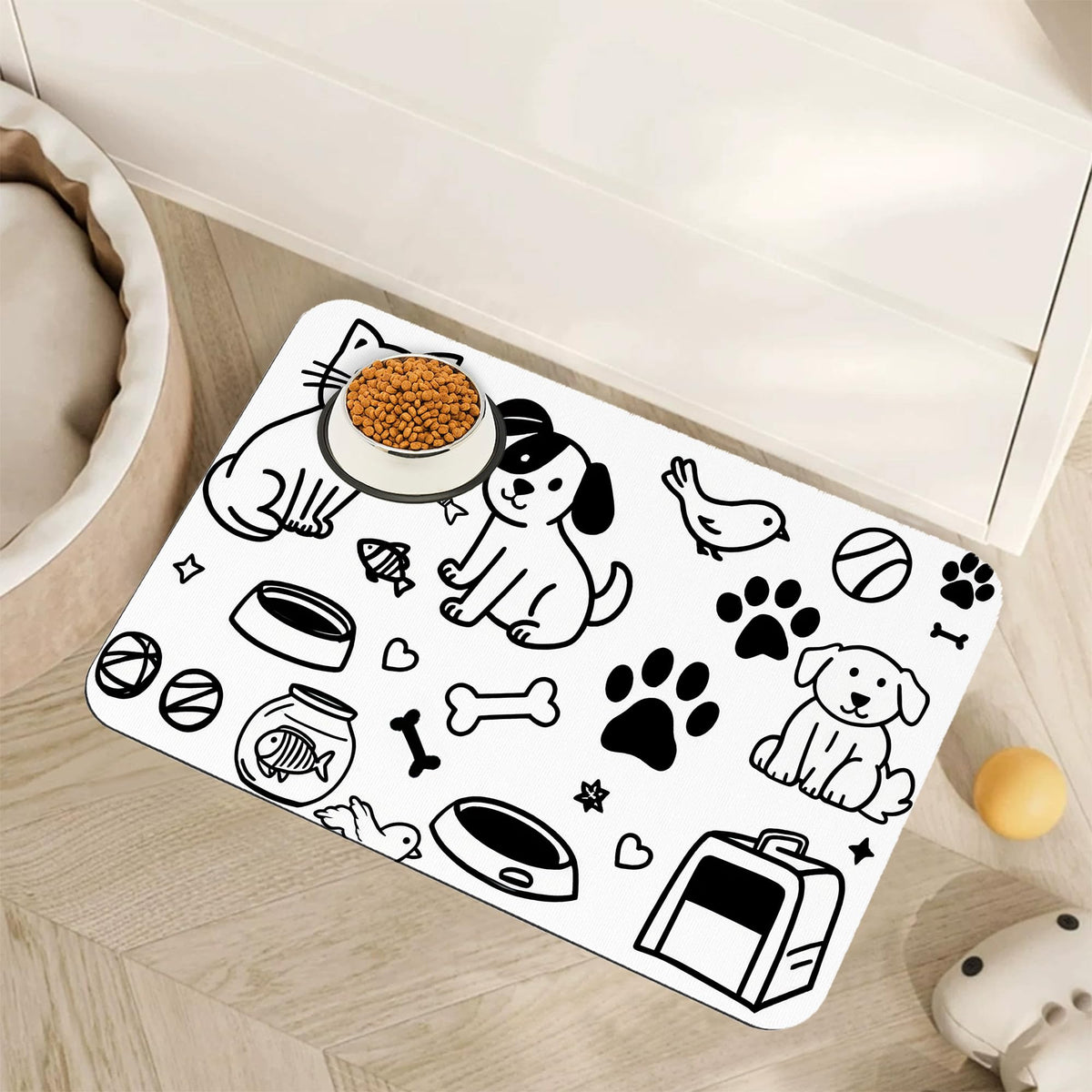 FIOUQINE cute cat paw print food mat keeps spills contained and paws dry.