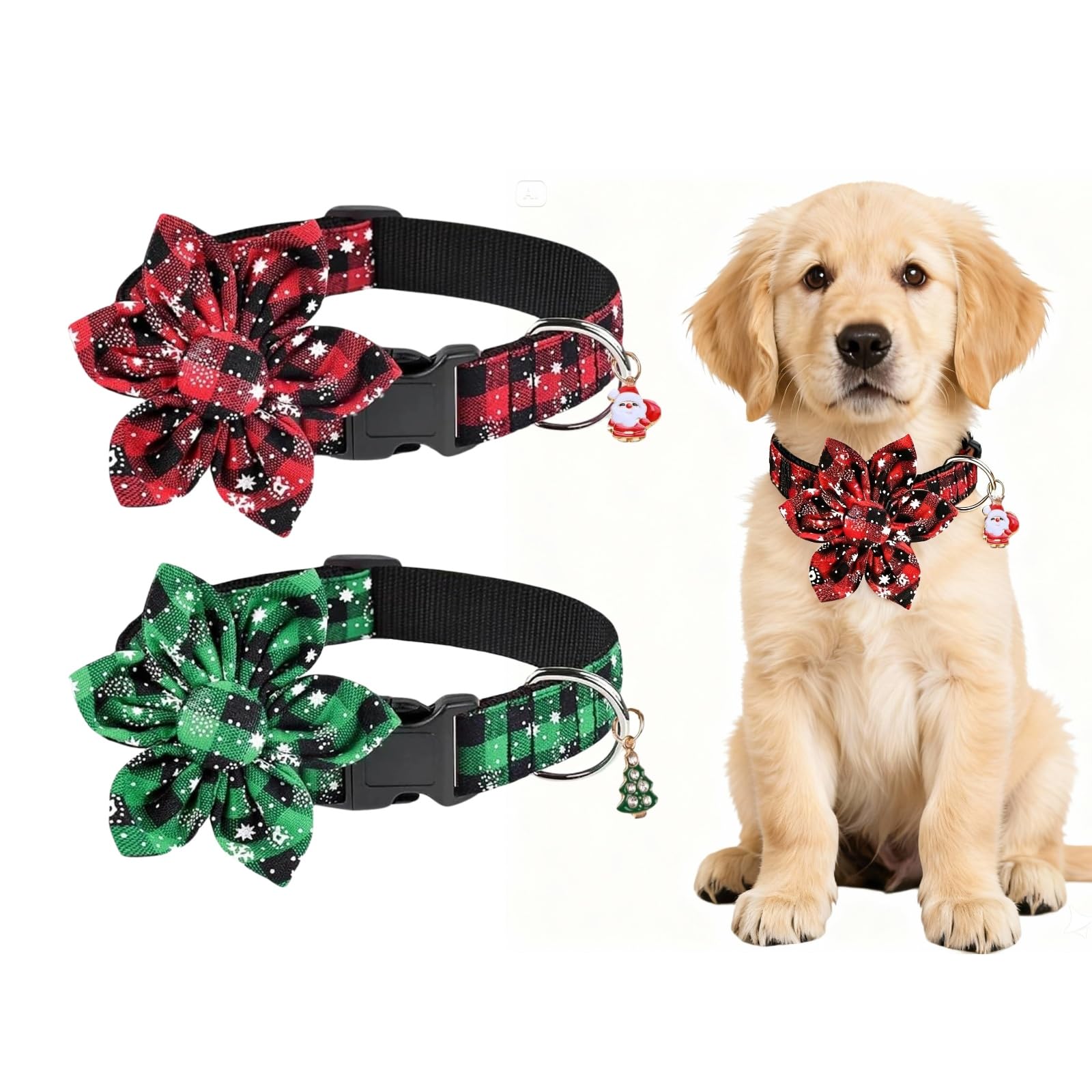 Fipergen Christmas dog collar with removable flower for versatile holiday styling