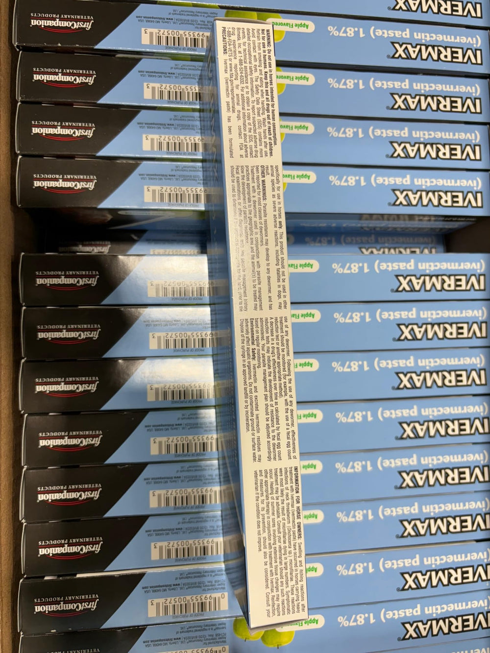 First Companion Ivermax paste in a stable setting during a routine care session.