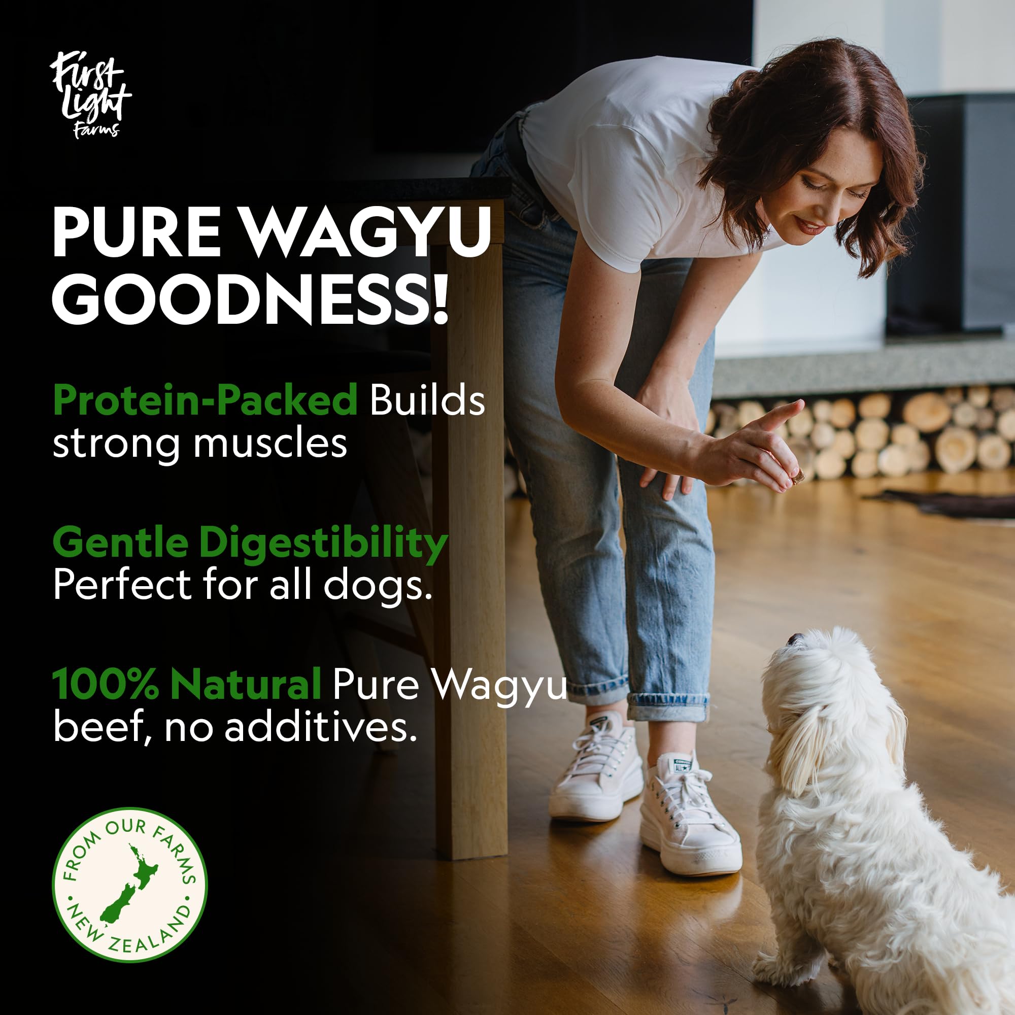 First Light Wagyu Beef Weasands joyful-dog-chewing captures mental stimulation during chew time