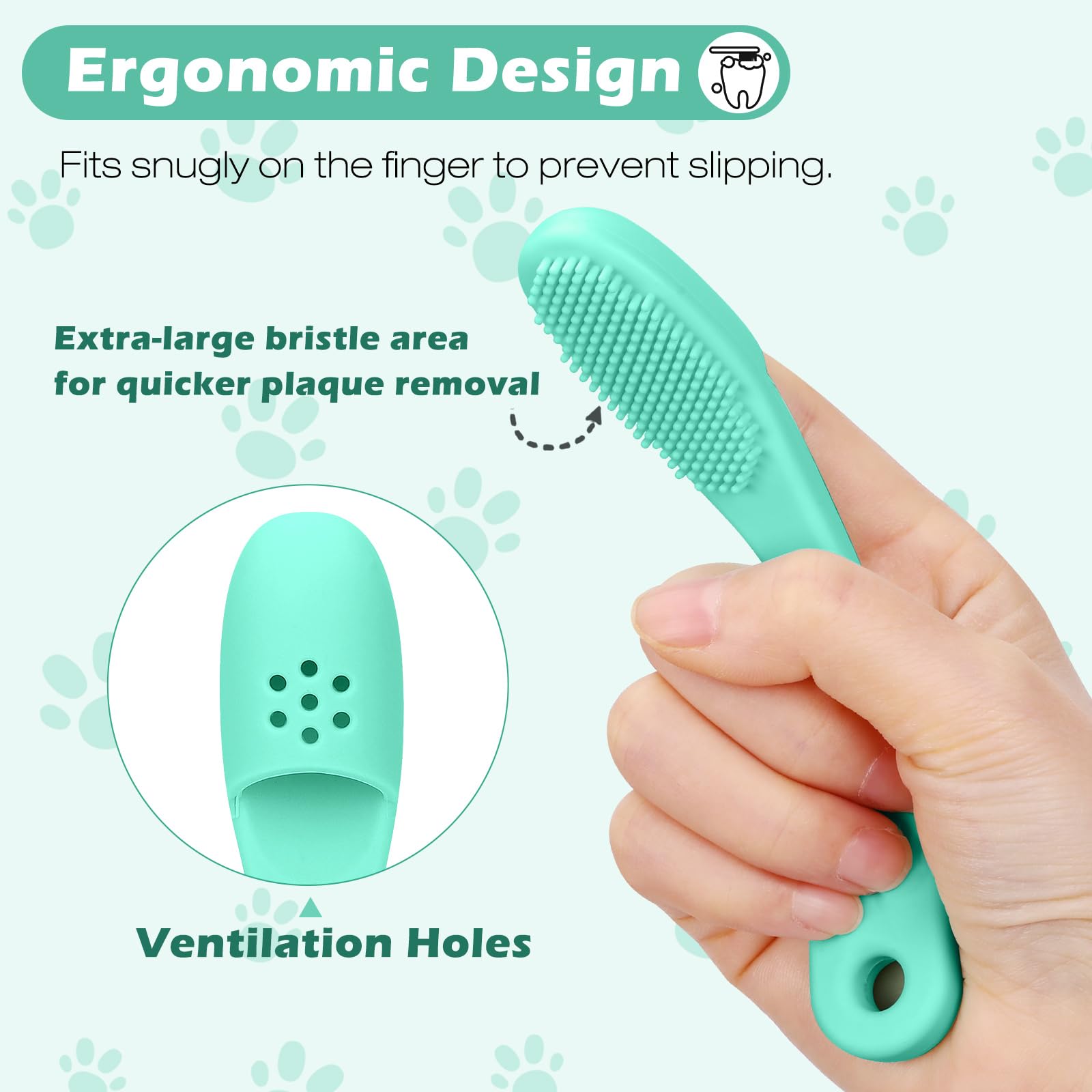 Firstfooby dog ear nose cleaning shot illustrates versatile use beyond teeth.