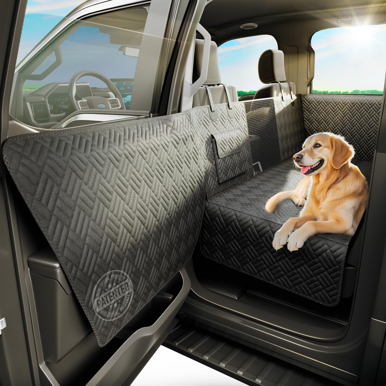 FIRSTWELL dog car seat cover back seat hard bottom protects upholstery on road trips