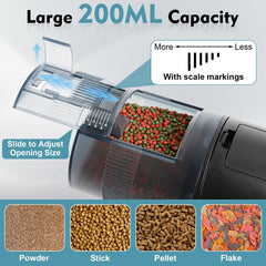 Fishkeeper 200ml-capacity feeder holds more food for longer trips between refills.
