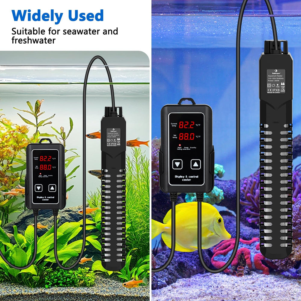Fishkeeper 300W heater LED display provides precise temperature control.