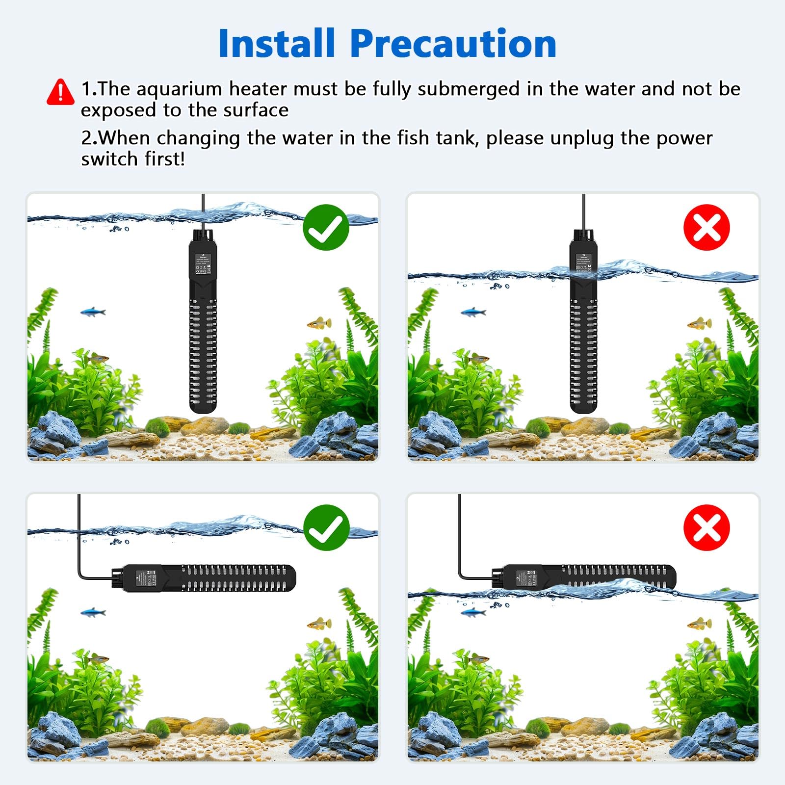 Fishkeeper 300W heater over-temperature protection helps maintain safe water temps.
