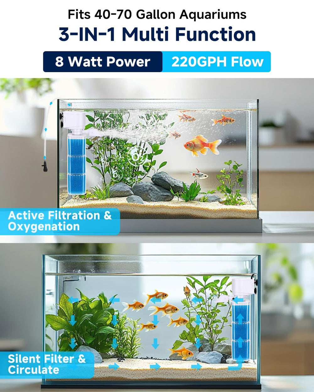 fishkeeper 4-in-1 Aquarium Power Filter — Multi-Stage Filtration & Qui ...