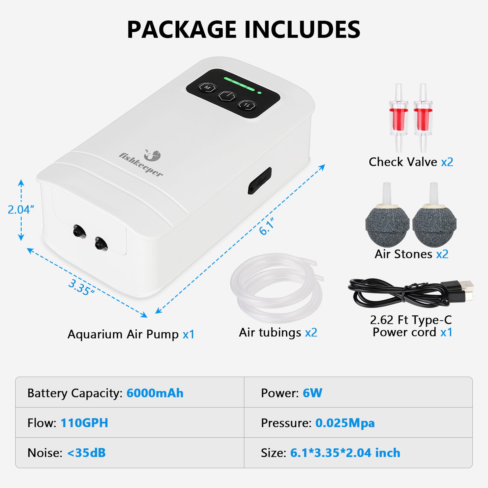 fishkeeper aquarium air pump in-use with a tank setup for steady aeration.