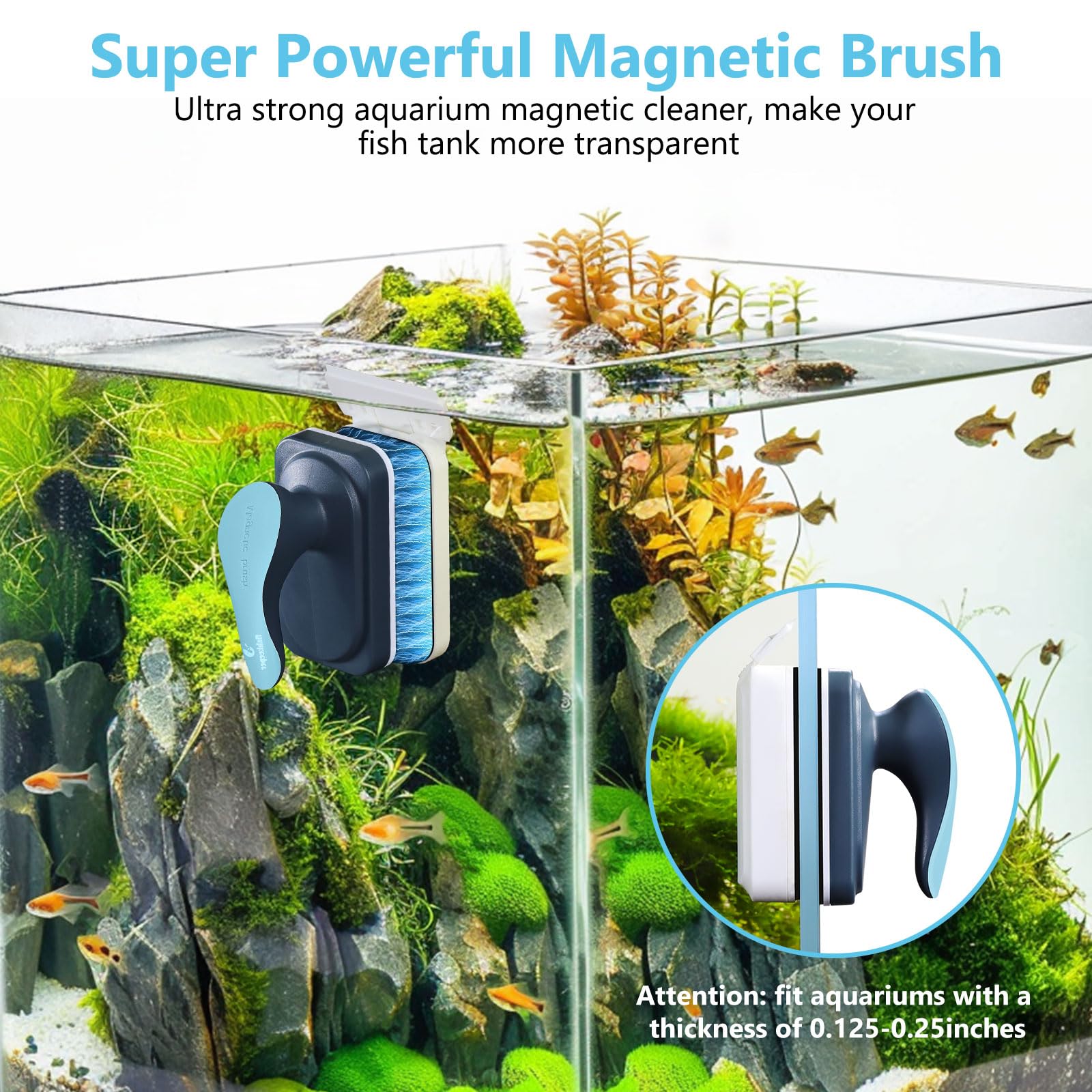 Fishkeeper aquarium cleaner inner brush up-close demonstrates effective stubborn algae removal