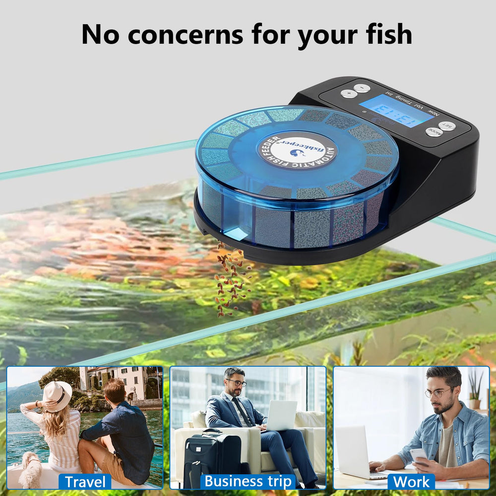 fishkeeper Automatic Feeder remembers schedules after power loss for reliability.