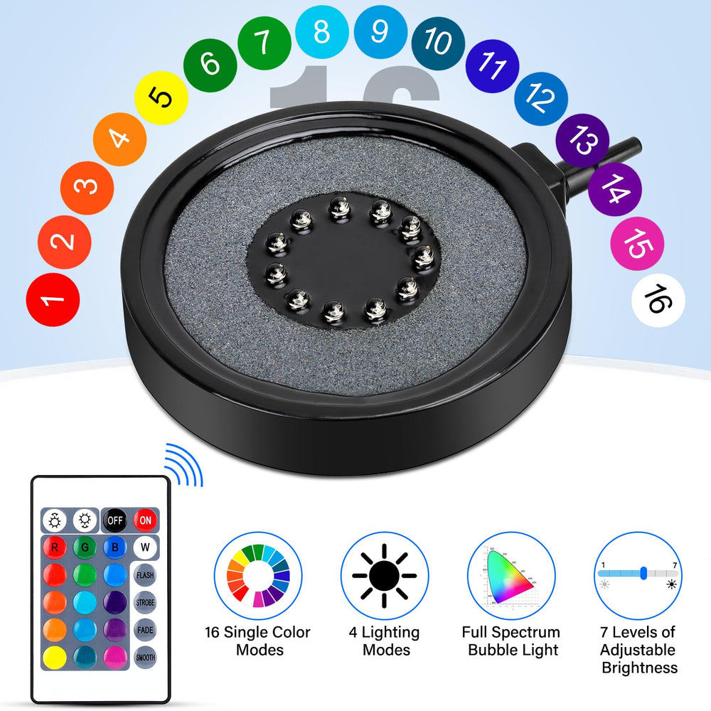 fishkeeper bubbler disk shows 16 colors for customizable tank mood and lighting
