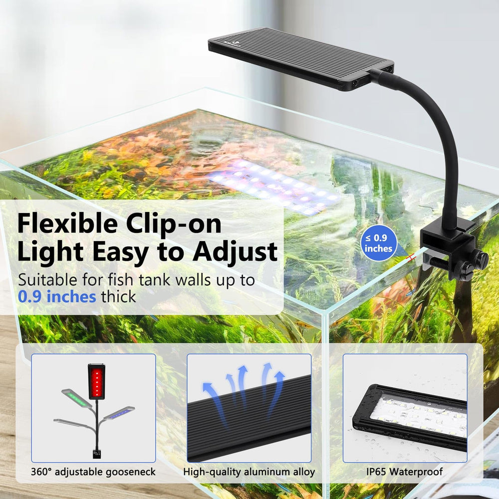 fishkeeper Clip-On LED Light supports plant growth in planted tanks.