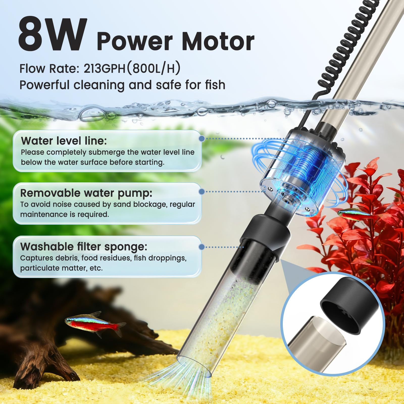 fishkeeper cleaner dual power mode highlights cordless portability and plug-in reliability