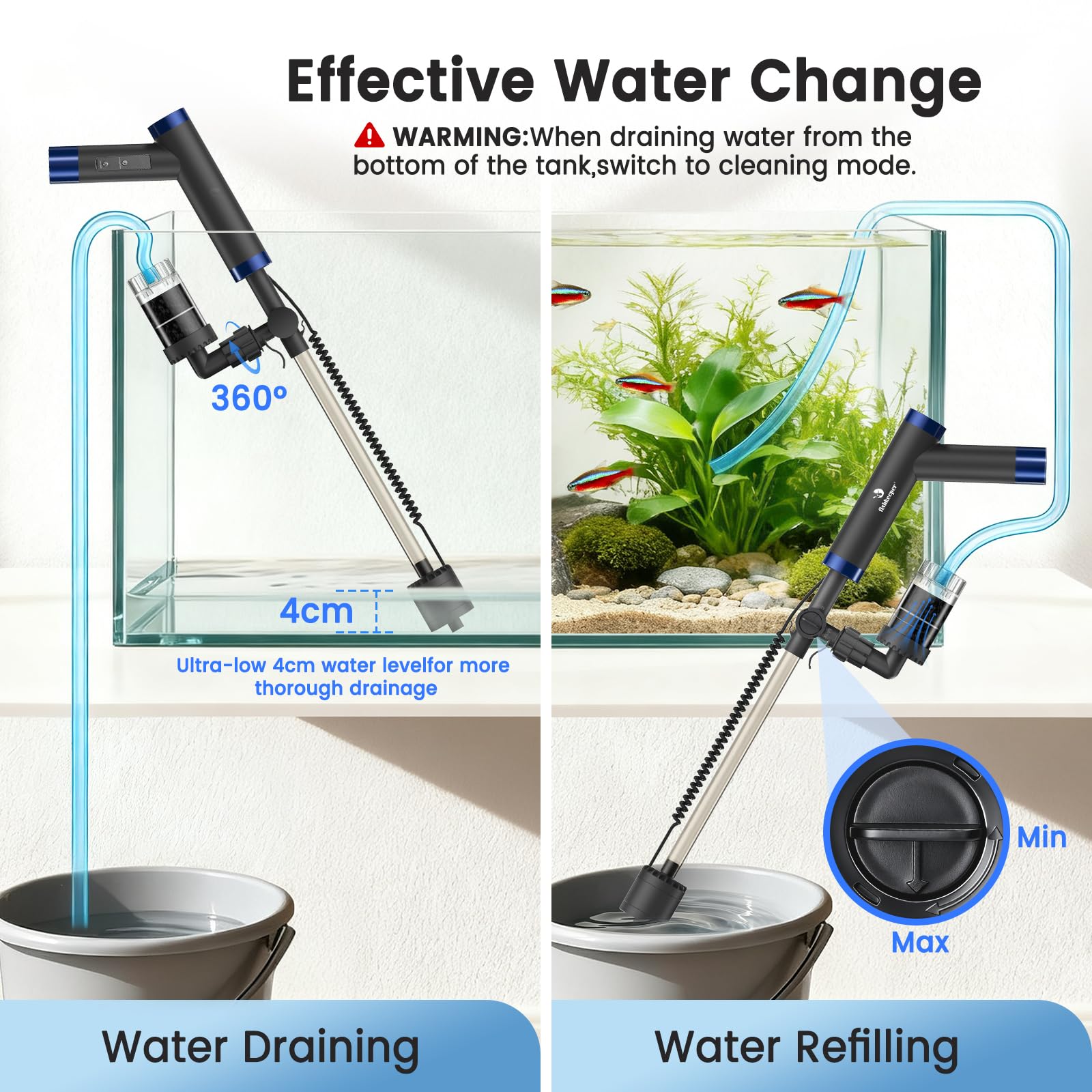 fishkeeper extension tubes enable deep or tall tanks cleaning