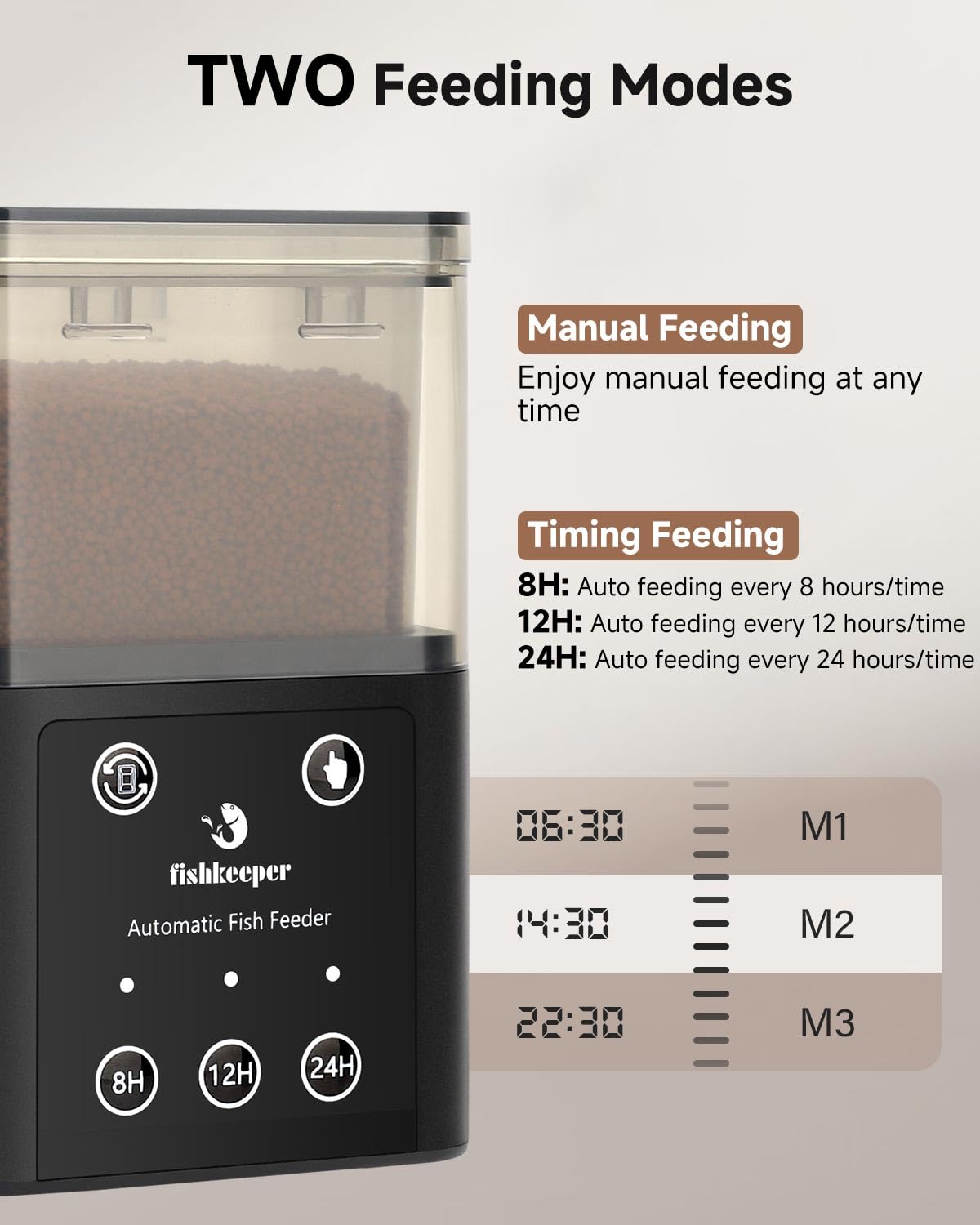 Fishkeeper feeder manual mode enables on-demand feeding anytime