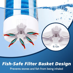 Fishkeeper filter see-through chamber reveals gunk buildup for easy maintenance.