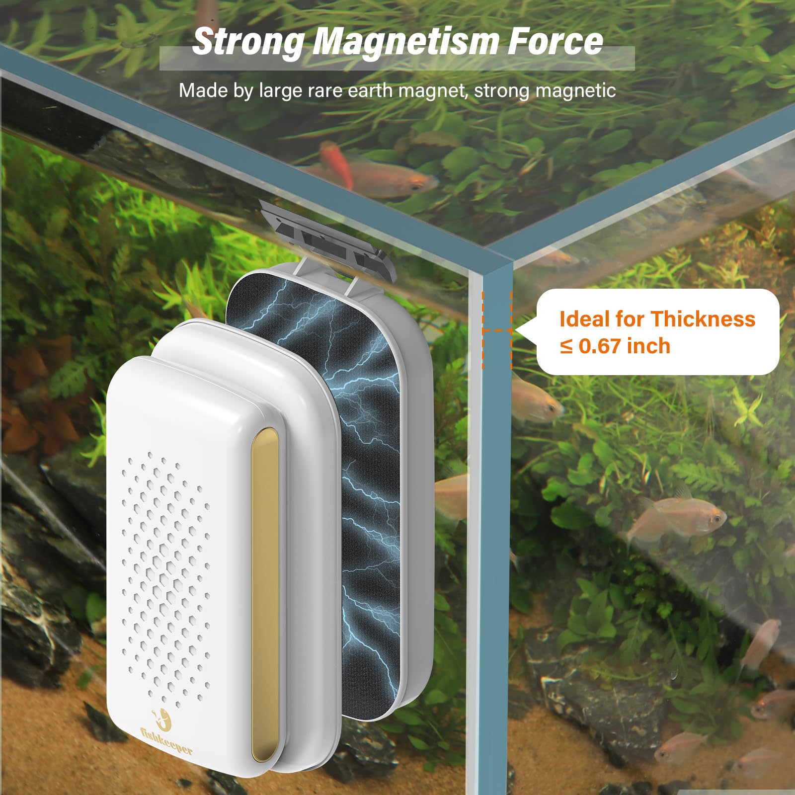 fishkeeper magnetic aquarium cleaner double-sided pad and scraper removes algae efficiently