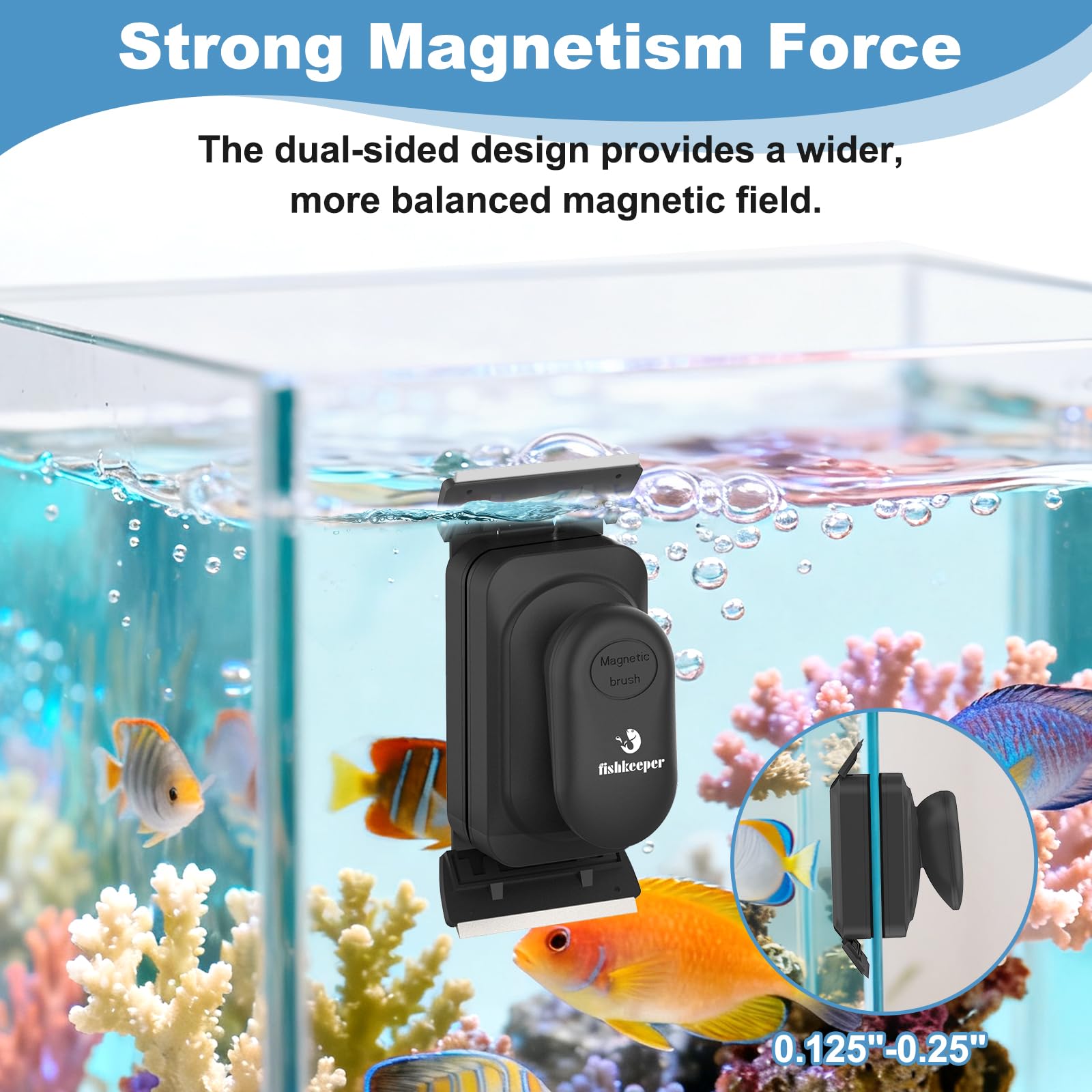 fishkeeper magnetic cleaner inner brush tackles interior algae with scrubber action