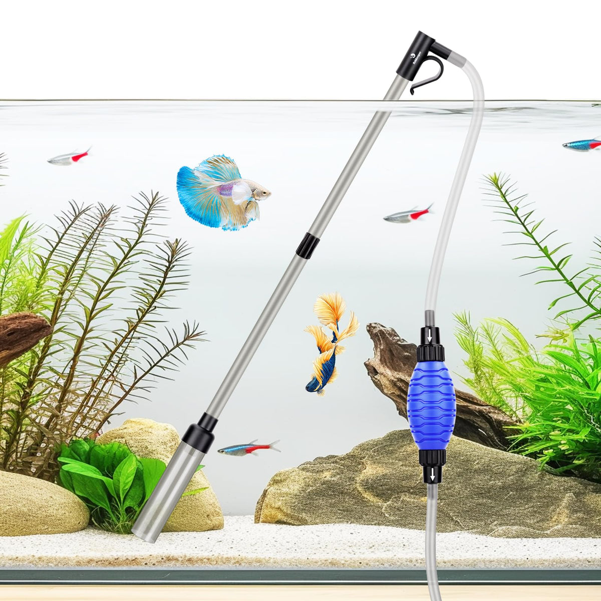 fishkeeper quick aquarium siphon pump setup with easy priming for ready cleaning