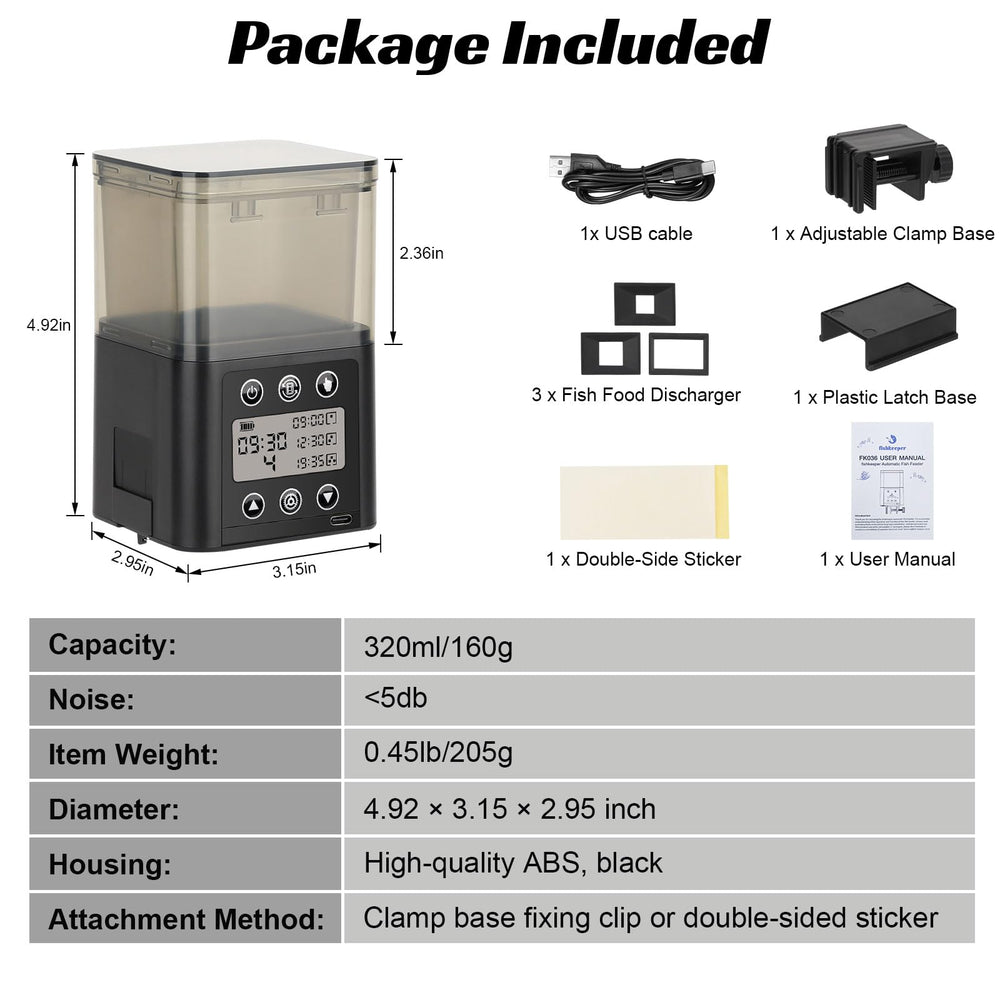 Fishkeeper moisture-proof drawer keeps food dry after each feeding.