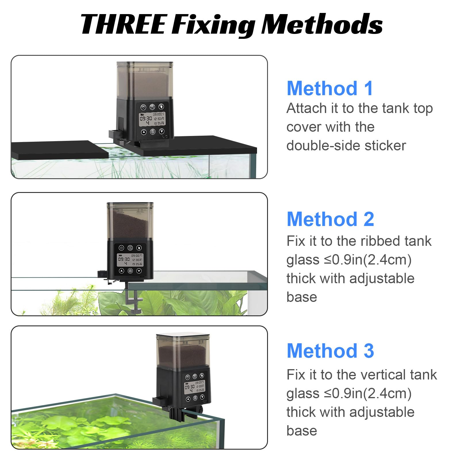 Fishkeeper USB rechargeable feeder with silent operation in aquariums.