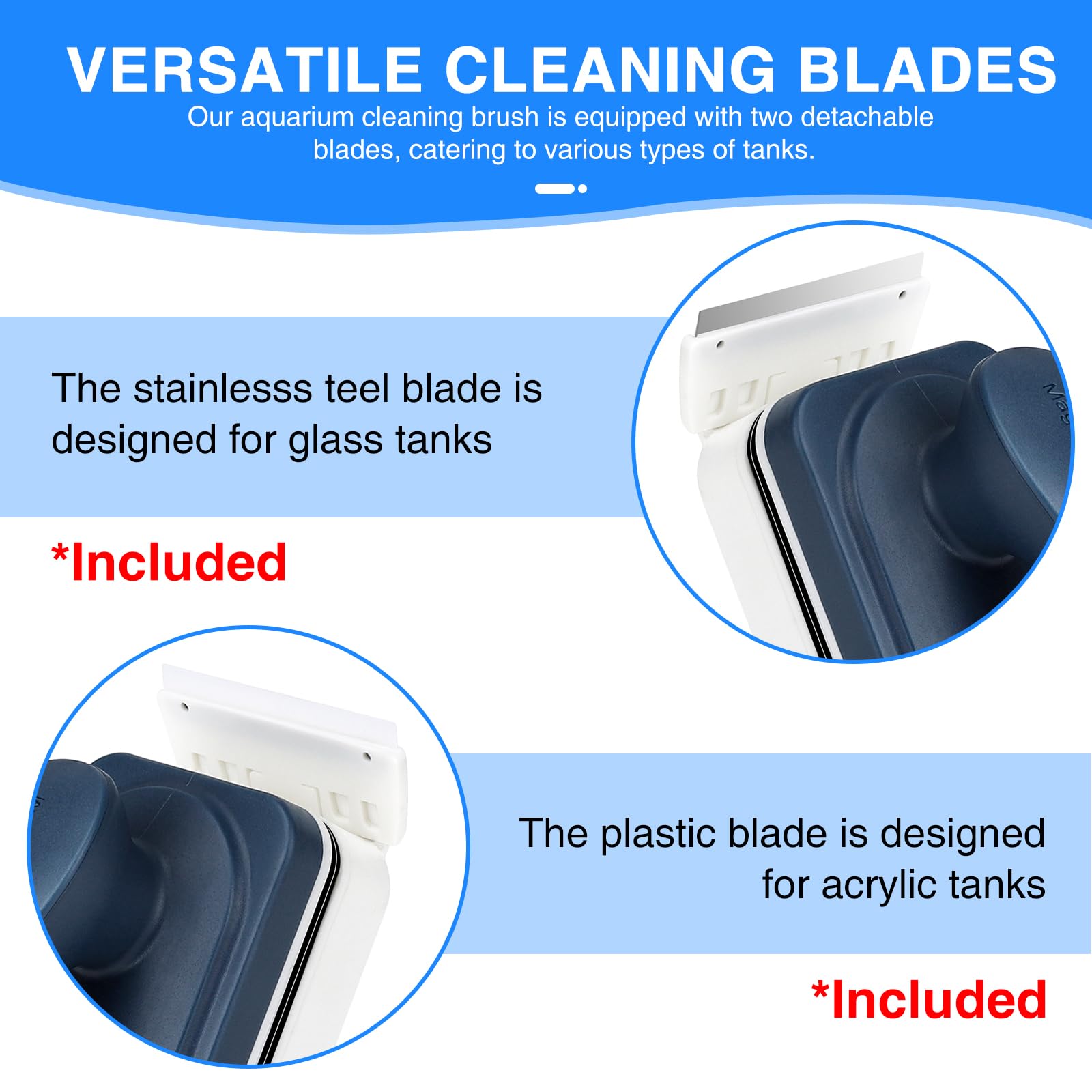 fishkeeper stainless steel blade cleans glass surfaces and algae buildup