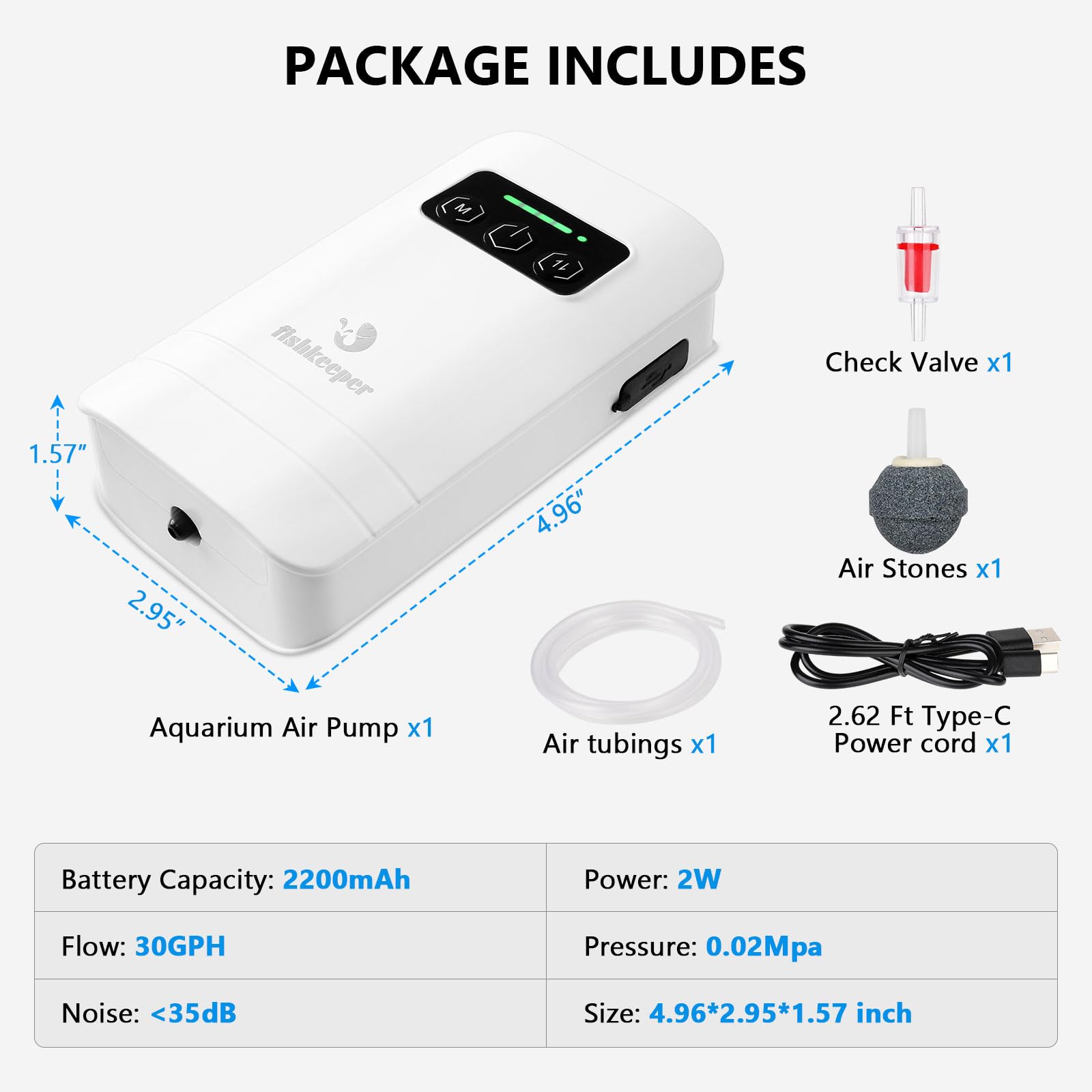 Fishkeeper usb-charging-cable-included signals easy charging for convenient on-site maintenance.