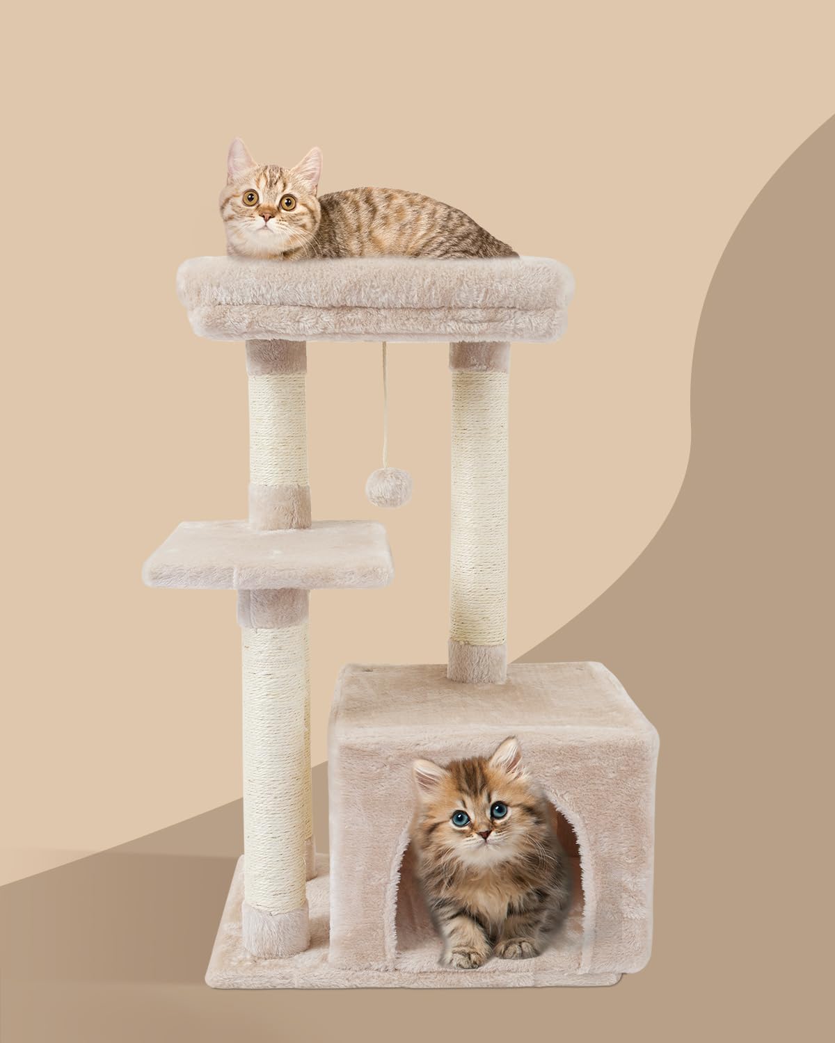 FISH&NAP cat tree spacious platform for elevated watching.