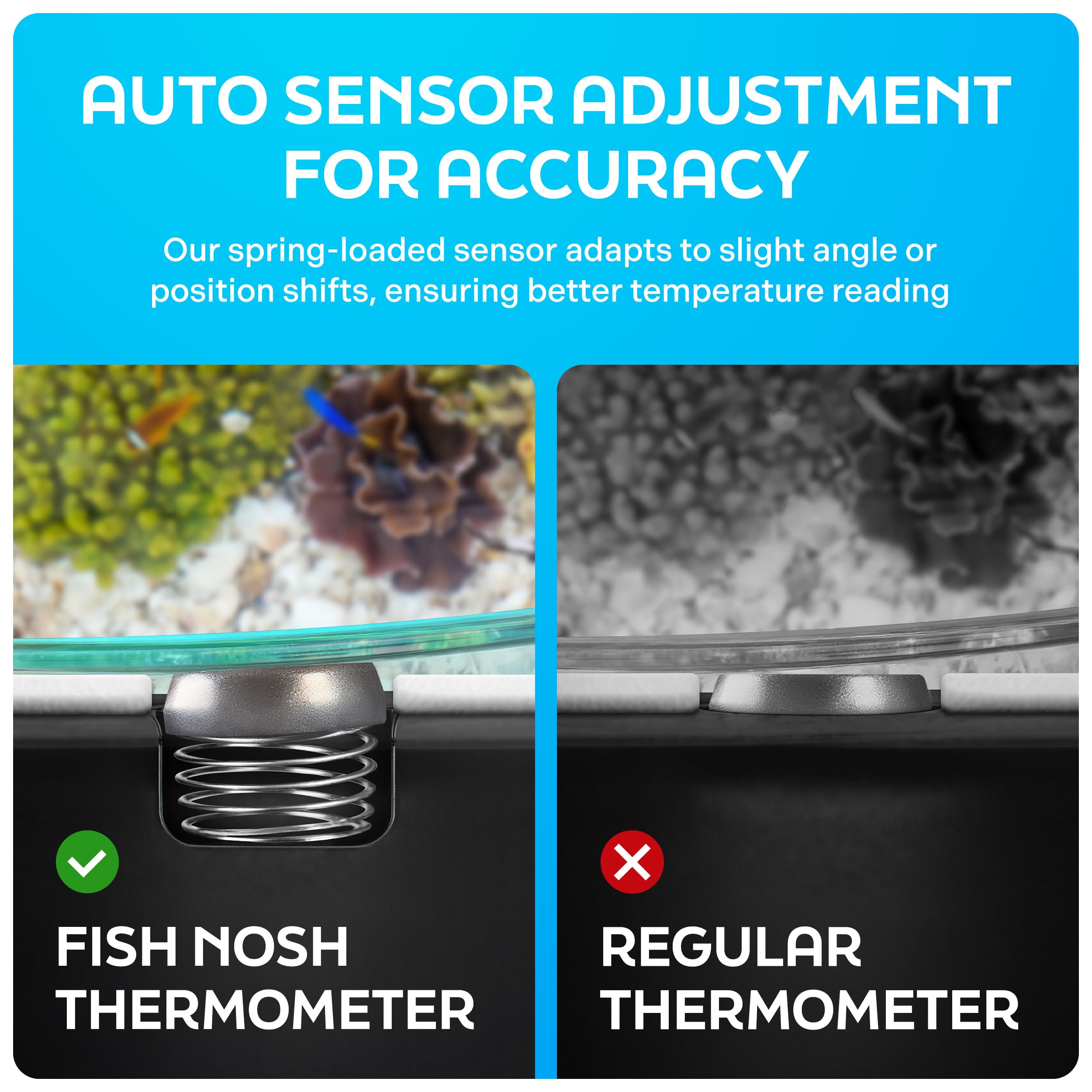 FishNosh aquarium thermometer adhesive-pad close-up for secure, long-term placement.