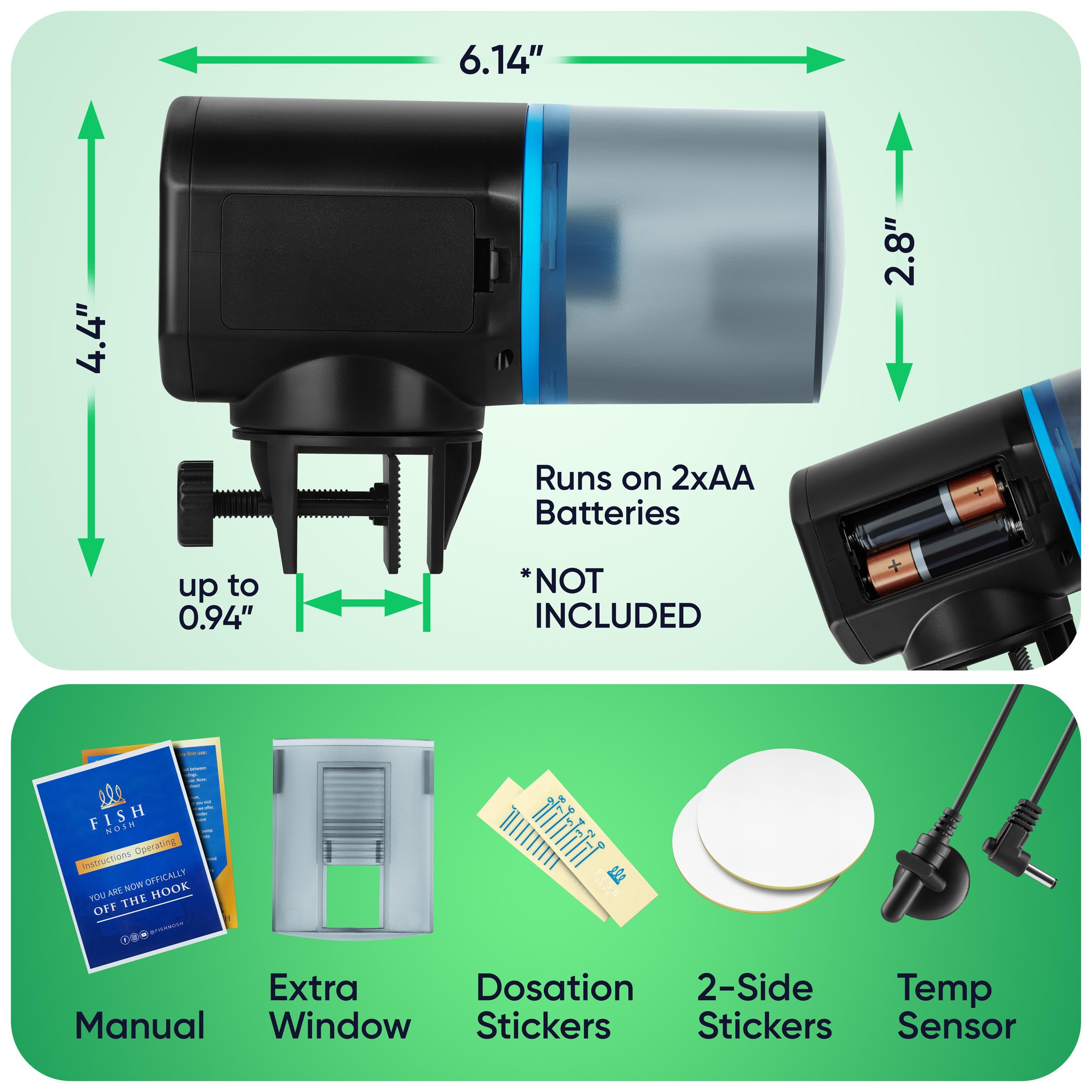 FISHNOSH automatic feeder supports small and large tanks for flexible use.