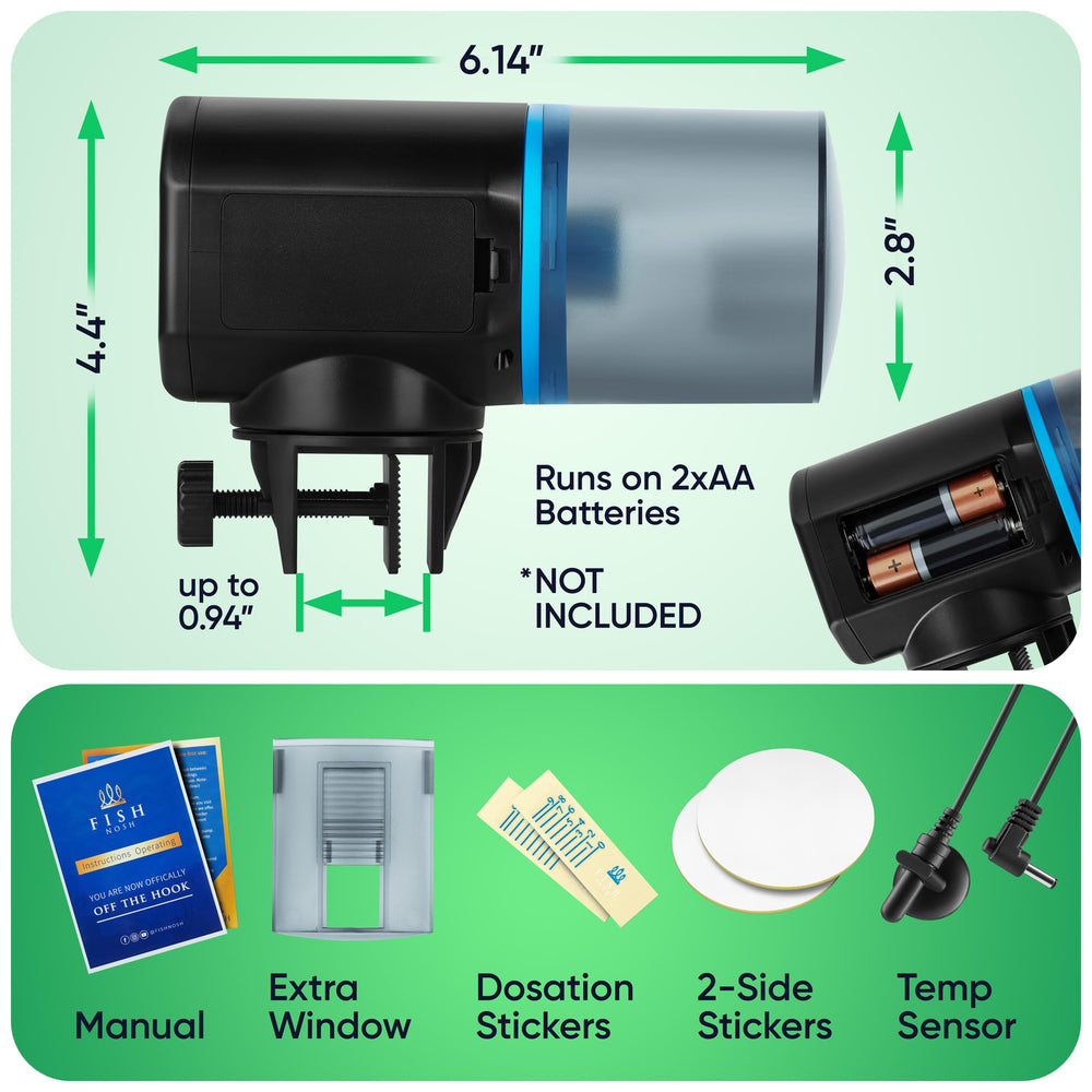 FISHNOSH automatic feeder supports small and large tanks for flexible use.
