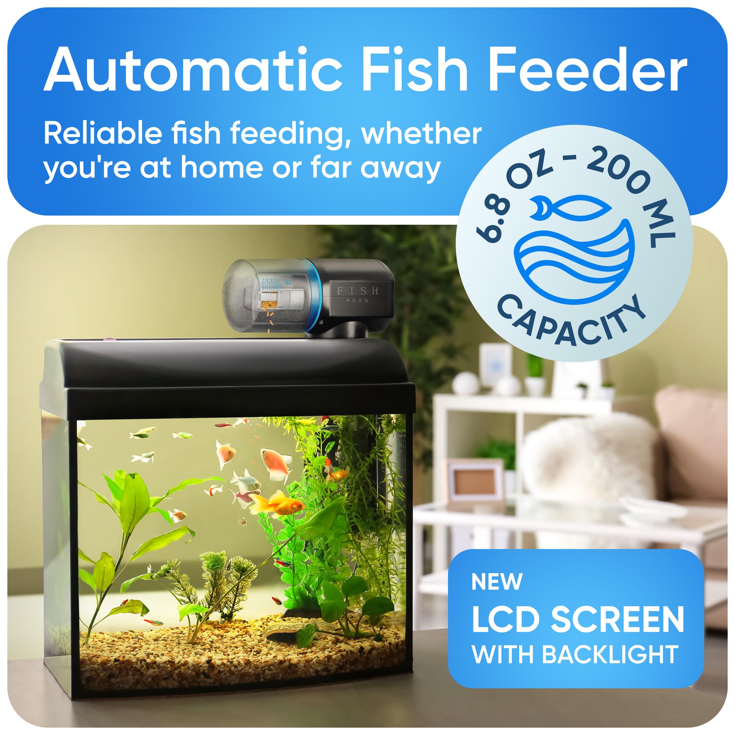 FISHNOSH automatic fish feeder dispensing action shows precise daily scheduling