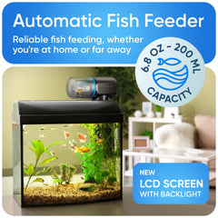 FISHNOSH automatic fish feeder dispensing action shows precise daily scheduling
