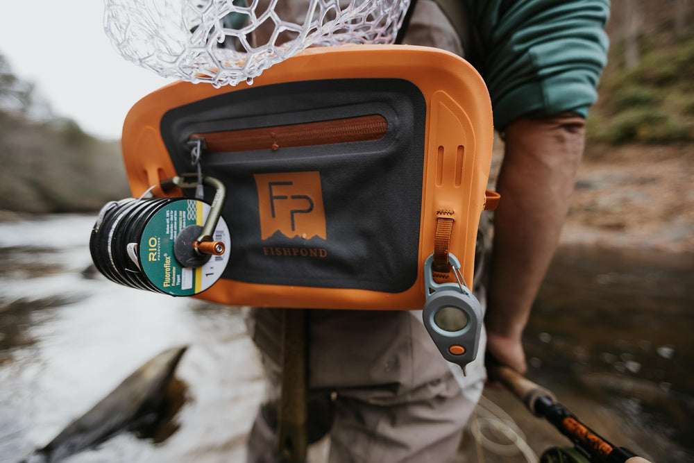 fishpond Riverkeeper thermometer in use, submersible design supports lake and river temperature checks