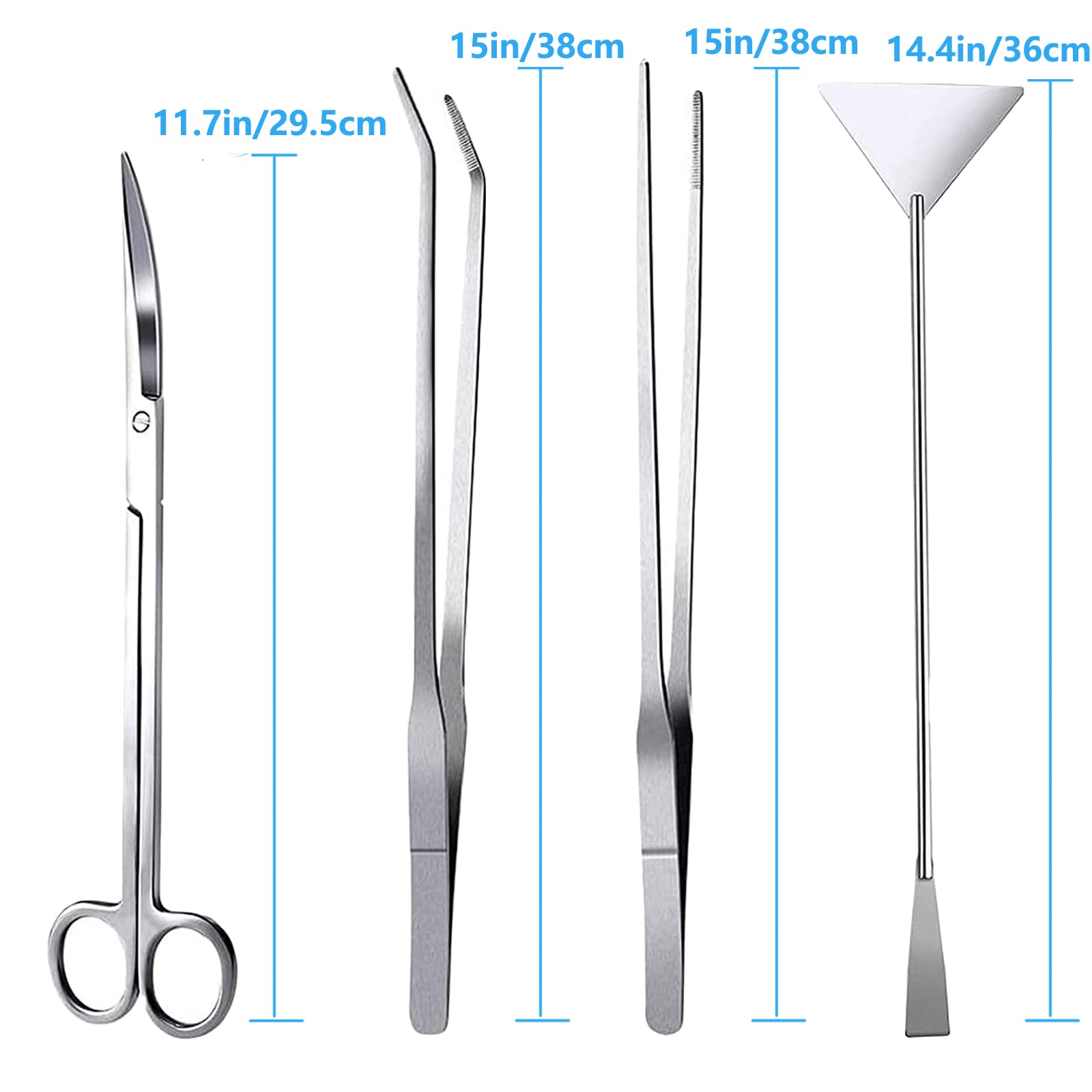 FISTOY 15in aquascaping curved tweezer with serrated tips for secure gripping.
