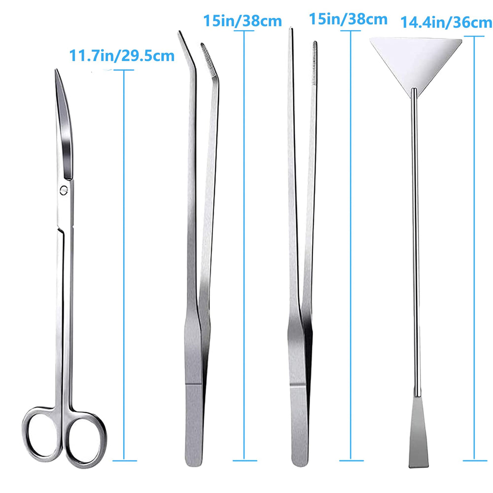 FISTOY 15in aquascaping curved tweezer with serrated tips for secure gripping.