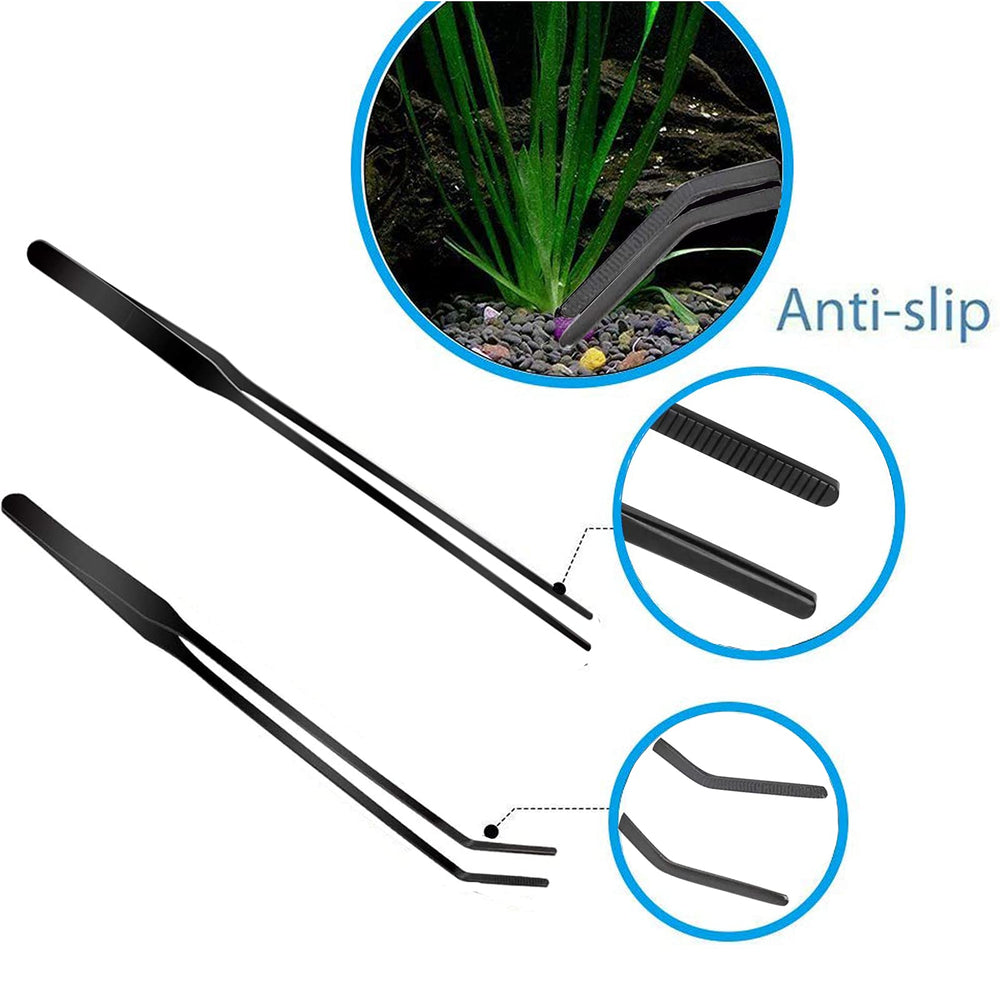 FISTOY aquarium 4-in-1 kit curved tweezer for delicate plant positioning.