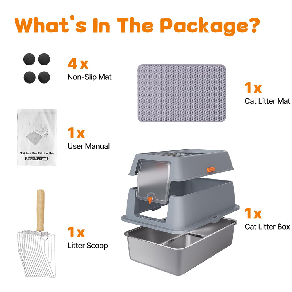 Fitrobust extra-large cat beside the litter box showing suitability for cats up to 25 lbs.