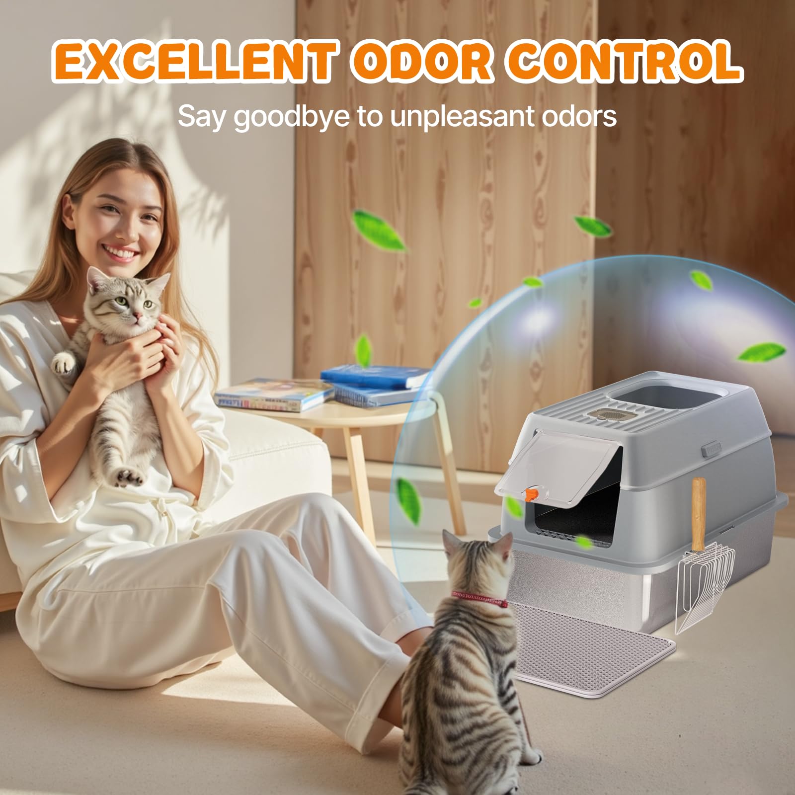 Fitrobust litter box front-entry view highlighting spacious interior for large cats.