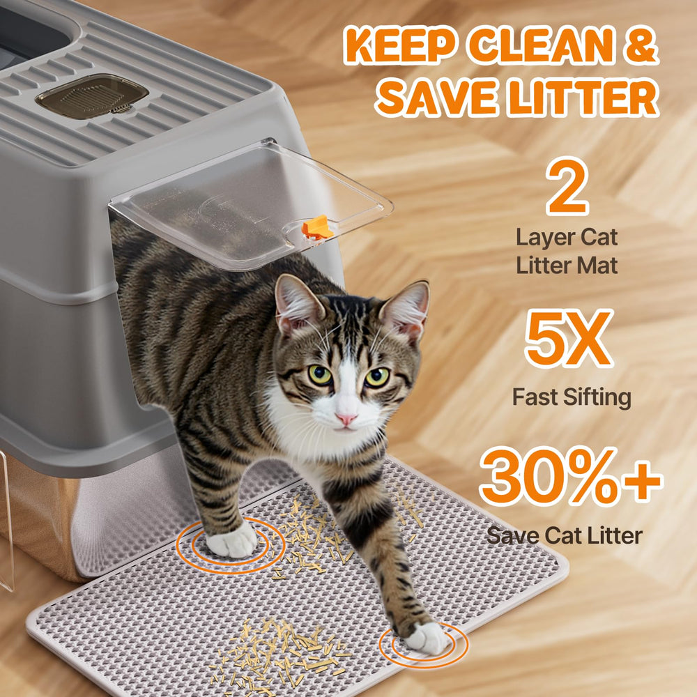 Fitrobust litter mat and metal scoop set for quick cleanup and spill prevention.