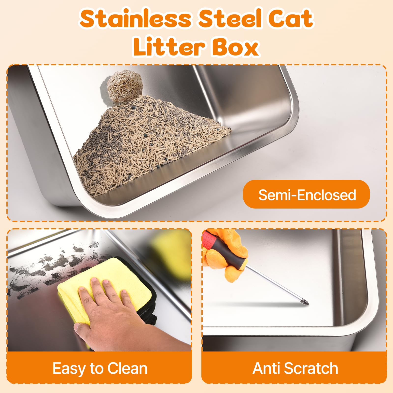 Fitrobust stainless steel litter box durability—long-lasting and odor-resistant.